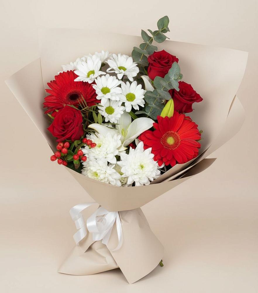 Букет цветов из: Розы, Хризантемы, Герберы и Лилии в Одоев
