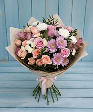 Букет цветов из:  Хризантемы, Розы и Альстромерии в Одоев